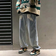 Men's Harajuku Stretch Waist Loose Patch Jeans