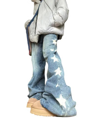 Printed Wide Leg Street Style Loose Mop Jeans