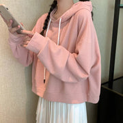 Solid Color Cropped Hooded Sweater Jacket for Women
