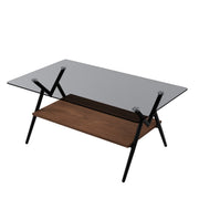 Rectangle Coffee Table with Tempered Glass top and Brown MDF Shelf