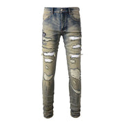 Embroidered High Street Jeans with Distressed Details