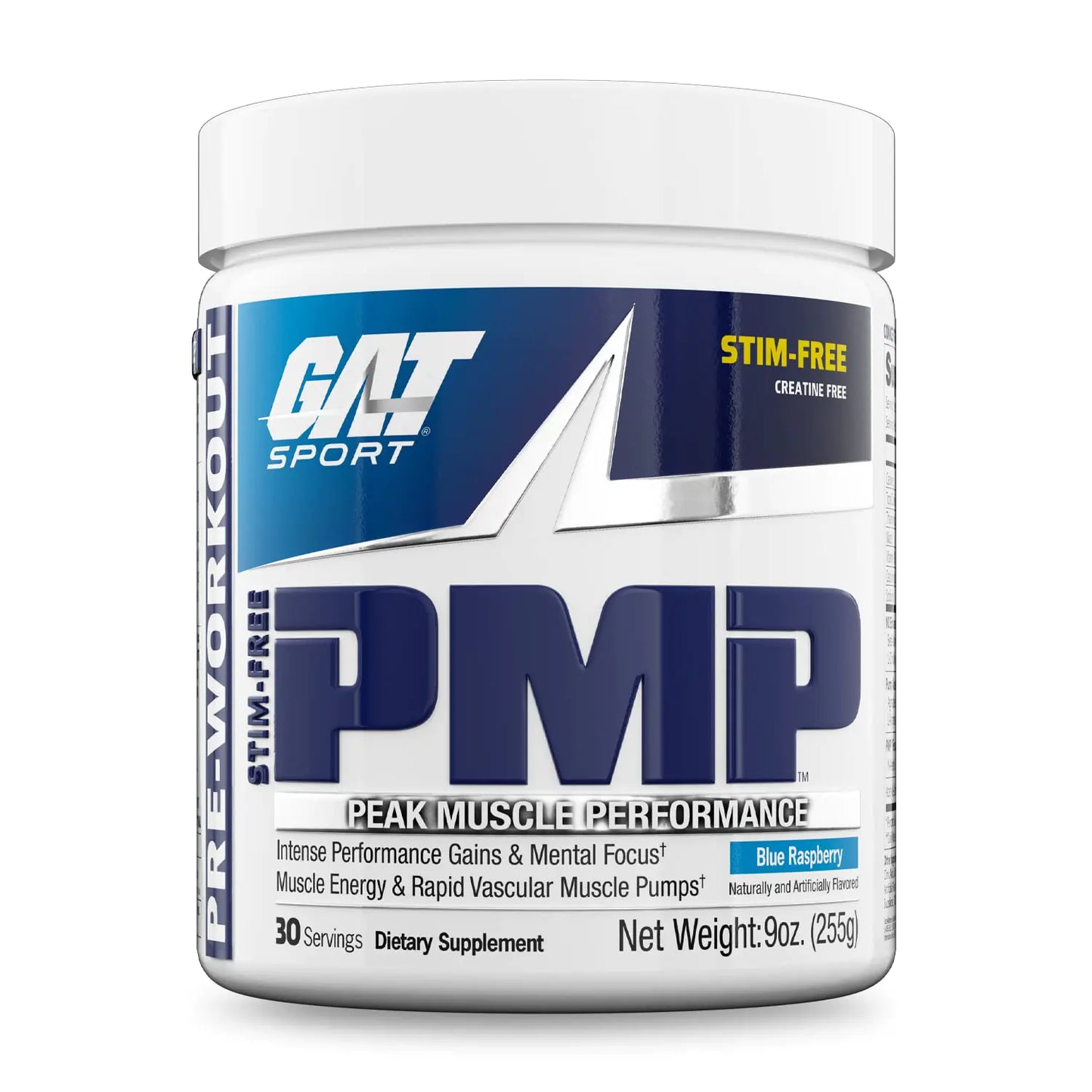 GAT SPORT PMP (Peak Muscle Performance) Pre-Workout 30 Servings (Blue Raspberry (Stim-Free))