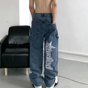Retro Hip-Hop Embroidered Y2K Wide Leg Jeans for Couples