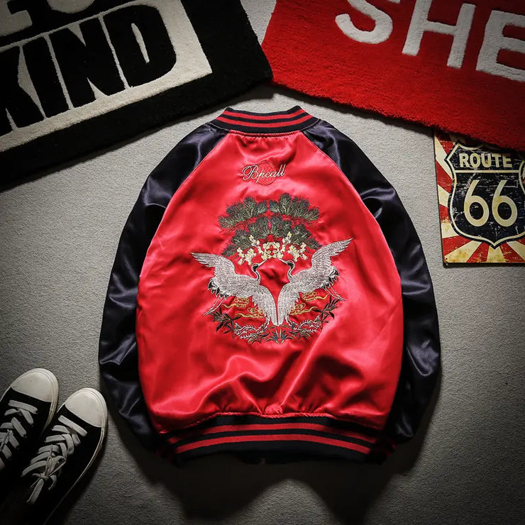 Bee Embroidered Reversible Baseball Jacket (Harajuku Style)