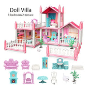 1 Set DIY Dollhouse Playset with 5 Rooms and Accessories