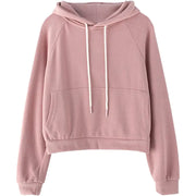 Solid Color Cropped Hooded Sweater Jacket for Women