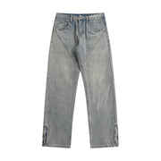 Men's Patchwork Washed Denim Straight Leg Jeans