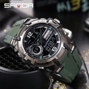 Sanda Top Brand 6015 Dual Display Wrist Watch Men Watches Brand Male For Clock Military Sport Wristwatch Outdoor Waterproof Hour