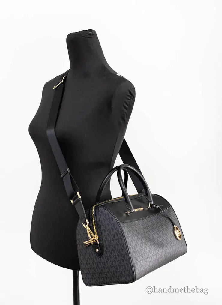 Michael Kors Travel Medium Black Signature PVC Duffle Crossbody Handbag