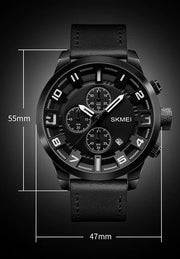 Quartz Three-Needle Watch with Leather Strap