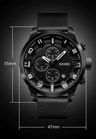 Quartz Three-Needle Watch with Leather Strap