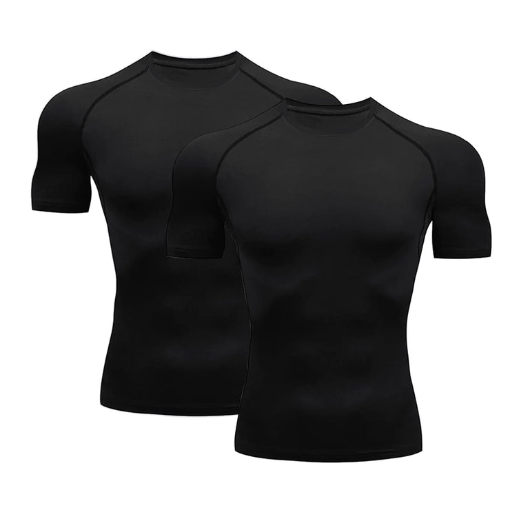 HYCOPROT 2 Pack Mens Compression Shirts Short Sleeve Athletic Workout T-Shirt