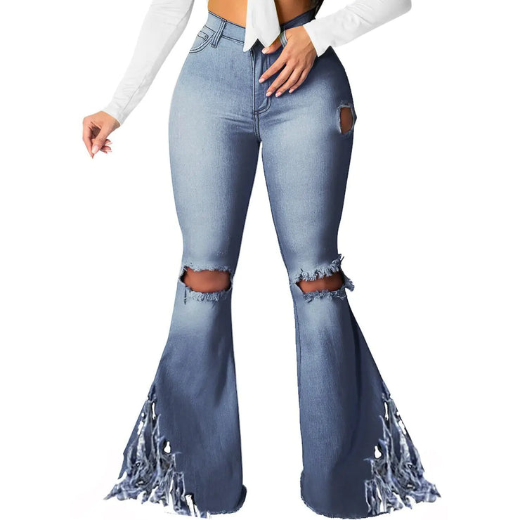 Wide Leg Jeans with Knee Holes - European & American Style