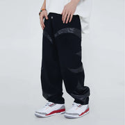 Men's American Retro PU Leather Stitching Jeans