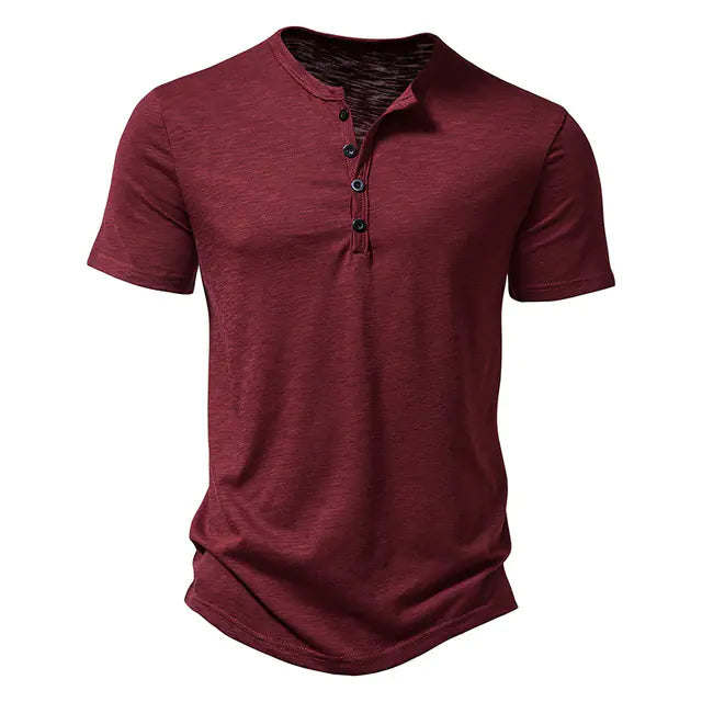 Cotton Henley Neck Summer Men&