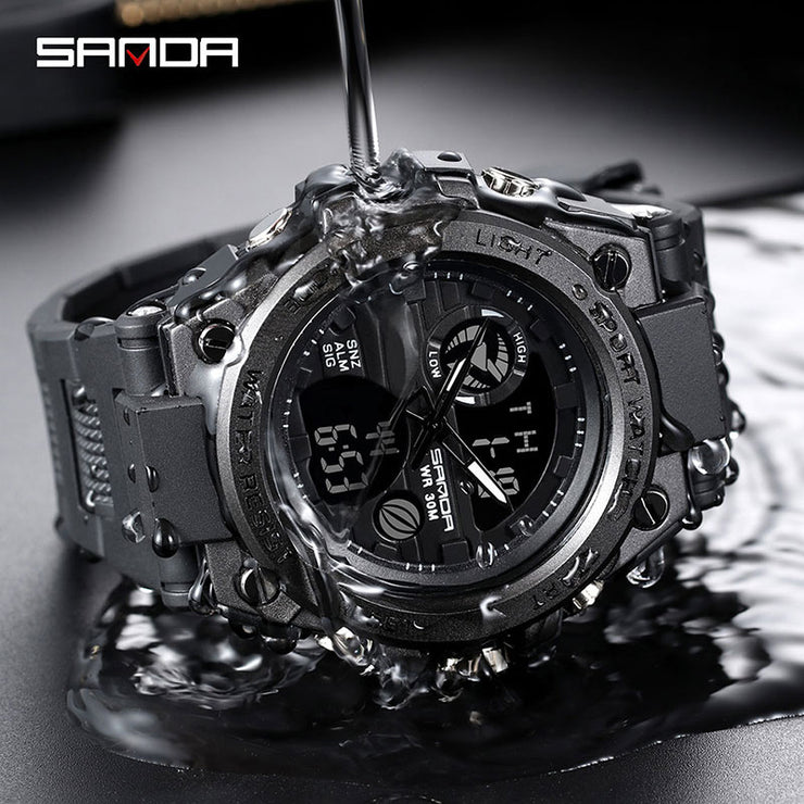 SANDA 739 Brand Wrist Watch Men Watches Military Army Sport Style Wristwatch Dual Display Male Watch For Men Clock Waterproof Hours