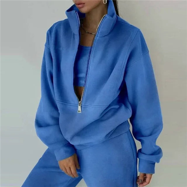 Women Zipper Hooded Tracksuit Sports 2 PCS Sets Sweatshirts Pullover Hoodies Pants Suit Home Sweatpants Trousers Outfits NEW
