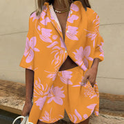2pcs Women's Printed Shirt & Wide Leg Pants Set