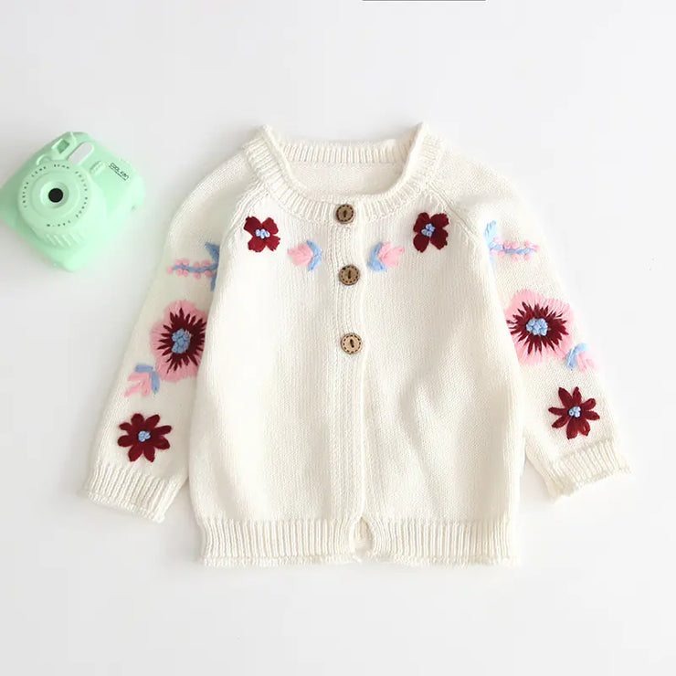Embroidered Button Cardigan Sweater for Baby Girls