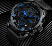 Quartz Three-Needle Watch with Leather Strap