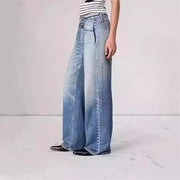 Retro Mid-waist Women's Jeans Loose Wide-leg Plus Size Straight-leg Pants