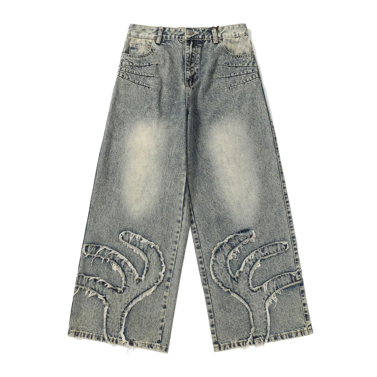 Heavy Straight Jeans with Street Wash and Worn Finish