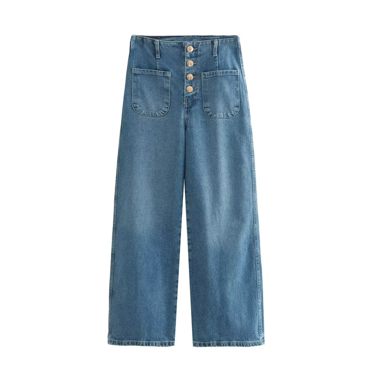 European High-Waisted Baggy Wide-Leg Capri Jeans