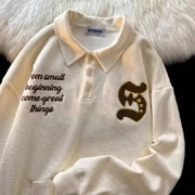 Women's Thin Embroidered Waffle Polo Shirt - Autumn
