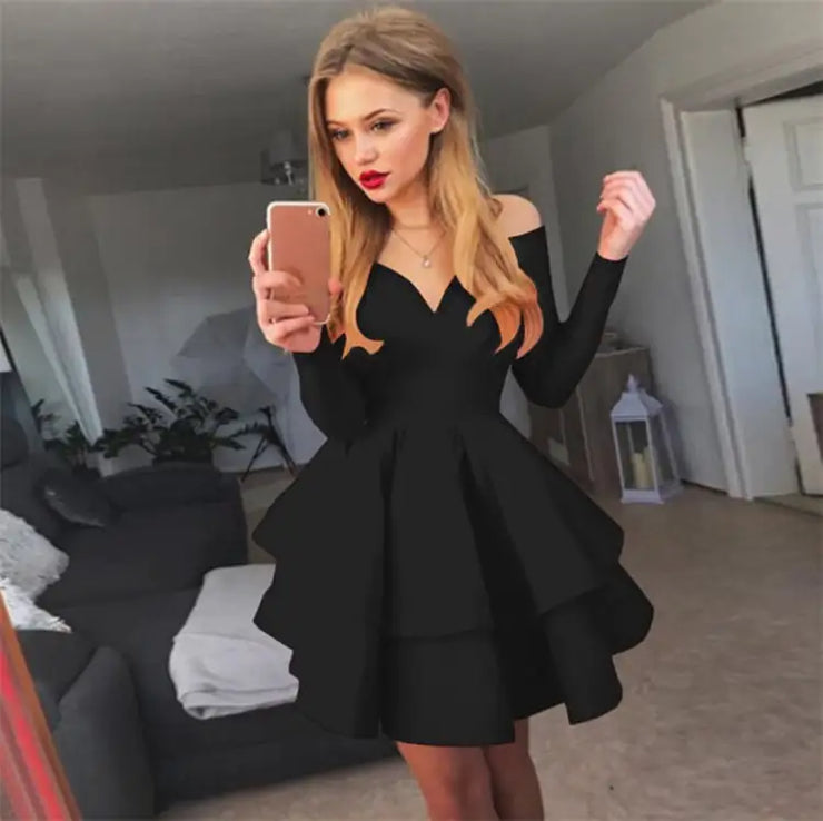 Elegant Deep V-Neck Long Sleeve Dress