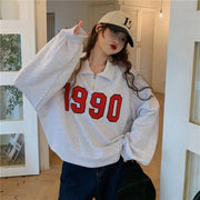Retro Half-Zip Long Sleeve Polo Sweater for Women