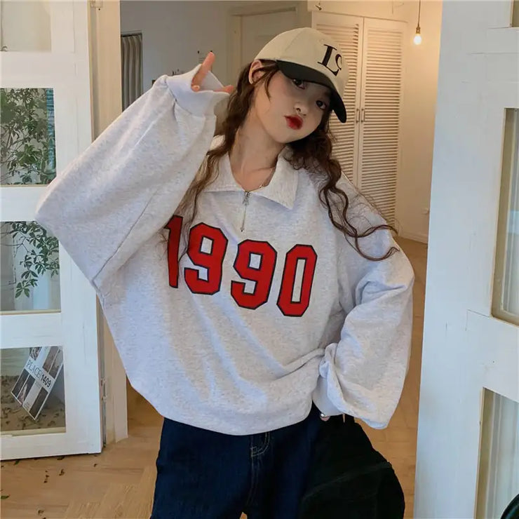 Retro Half-Zip Long Sleeve Polo Sweater for Women