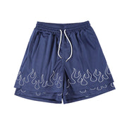 Men's Trendy Flame Embroidered Two-Piece Sports Shorts