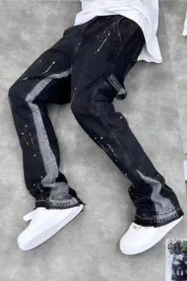 Hand Painted Graffiti Splash Distressed Wide Leg Jeans