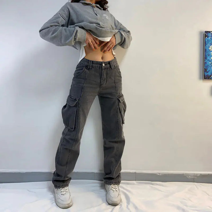 Worn Washed Multi Pocket Casual Jeans