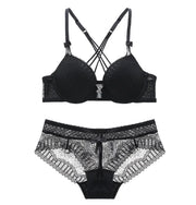Women's Sexy Cross Back Lace Bra Set with Deep V