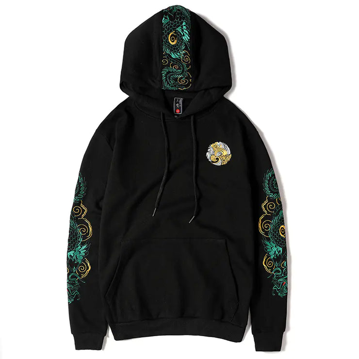 Japanese Style Dragon Embroidered Hoodie for Men