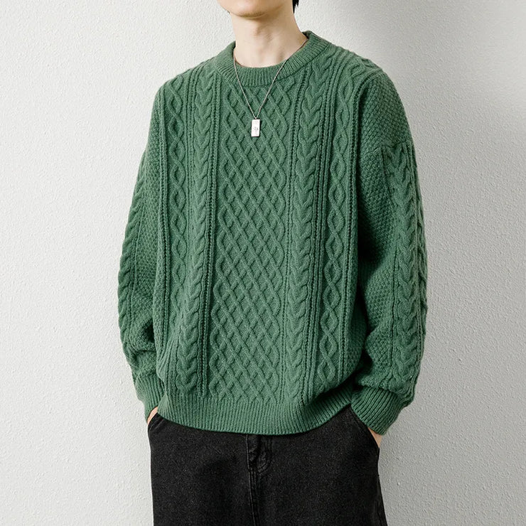 Twist Weave Round Neck Sweater For Men