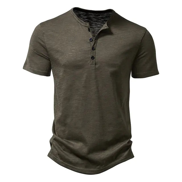 Cotton Henley Neck Summer Men&