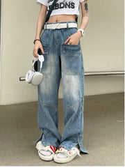 American Retro Women's Multi Pocket Overalls Jeans