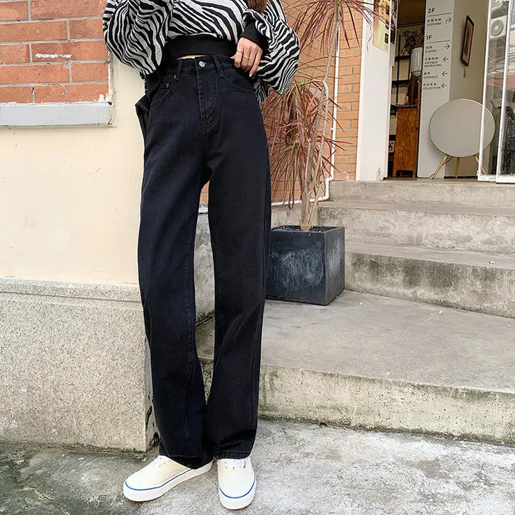 High Rise Loose Fit Black Boyfriend Jeans for Women