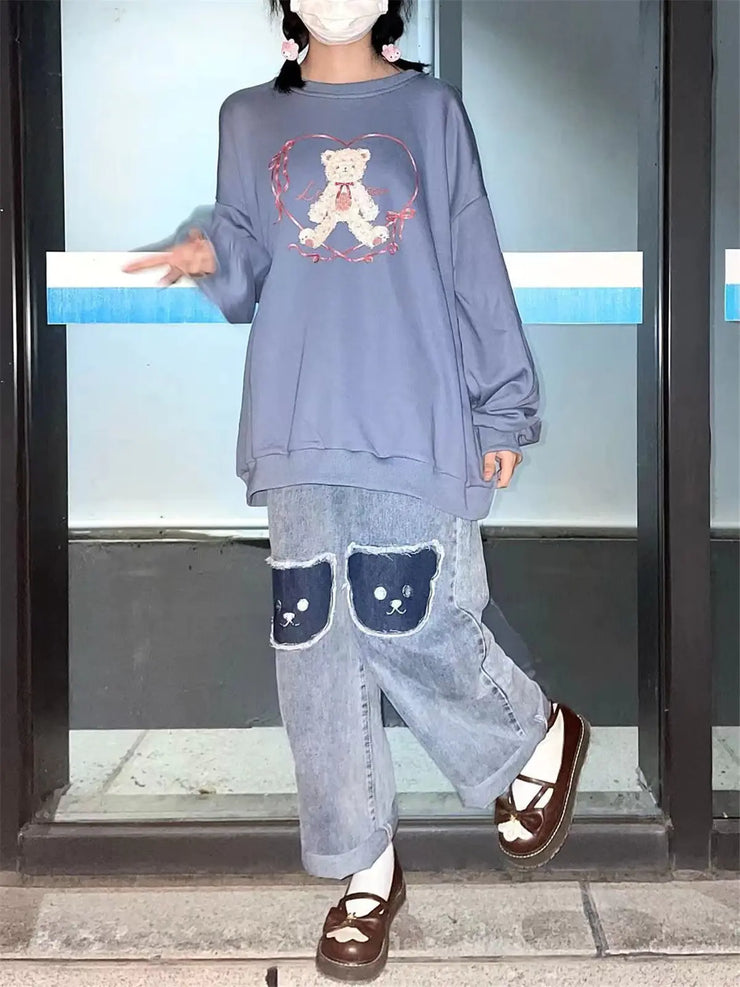 2023 Cute Hip Hop Bear High Waist Denim Baggy Pants