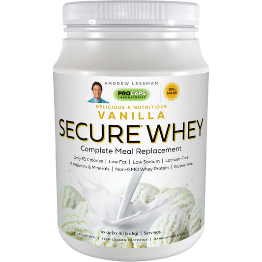 Andrew Lessman Secure Whey Complete Meal Replacement - Vanilla 30 Servings – Only 63 Calories 7 Grams Ultra-Pure Whey Protein Vitamins & Minerals Low-Fat Nutritious Delicious Mixes Instantly