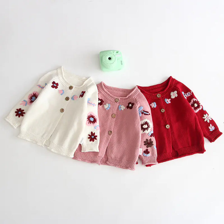 Embroidered Button Cardigan Sweater for Baby Girls