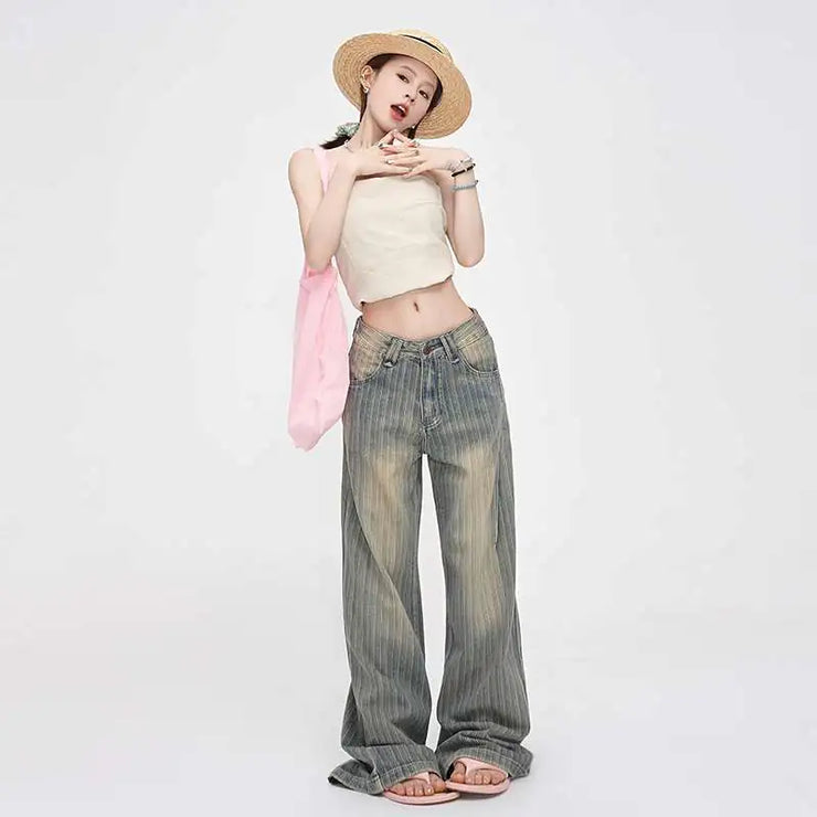 High-Waisted Striped Wide-Leg Jeans for Women
