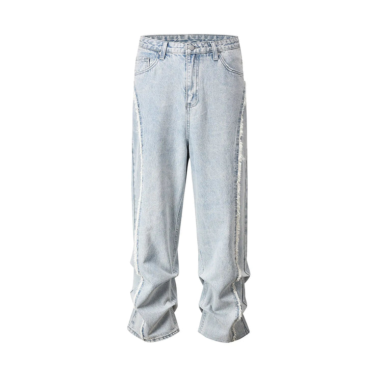 Ripped Frayed Stitching Baggy Jeans Pants