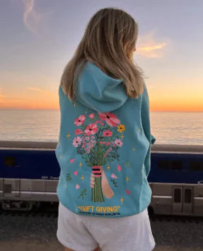 Embroidered "Gift Giving" Flower Hoodie Jacket