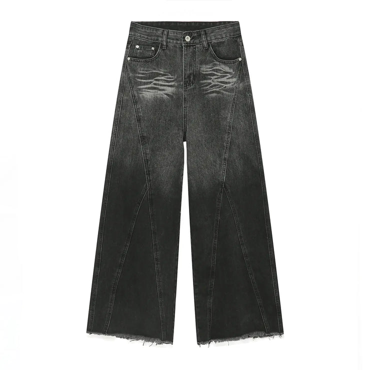 Loose Washed-Out Jeans with American Street Patchwork Design