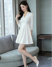Spring Long Sleeve A-Line Dress with Lace Detail