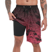 Mens Swim Trunks with Compression Liner Gradient Maroon