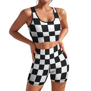 PrelerDIY Black White Racing Checkered Womens Yoga Outfit